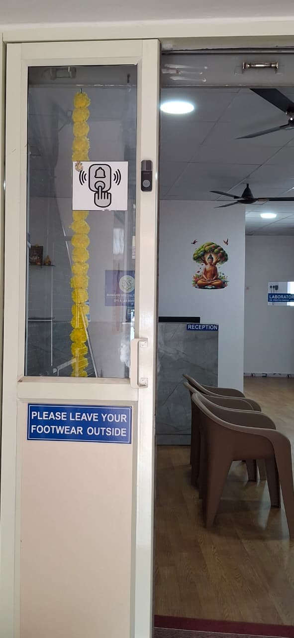 Nihashri Clinic entrance with flower garland